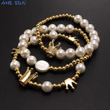 Shell Pearl Crown Pendant Bracelet for Women Girls