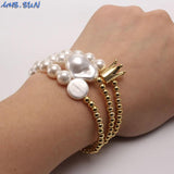 Shell Pearl Crown Pendant Bracelet for Women Girls