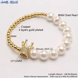 Shell Pearl Crown Pendant Bracelet for Women Girls