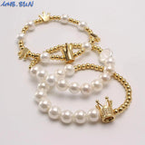 Shell Pearl Crown Pendant Bracelet for Women Girls