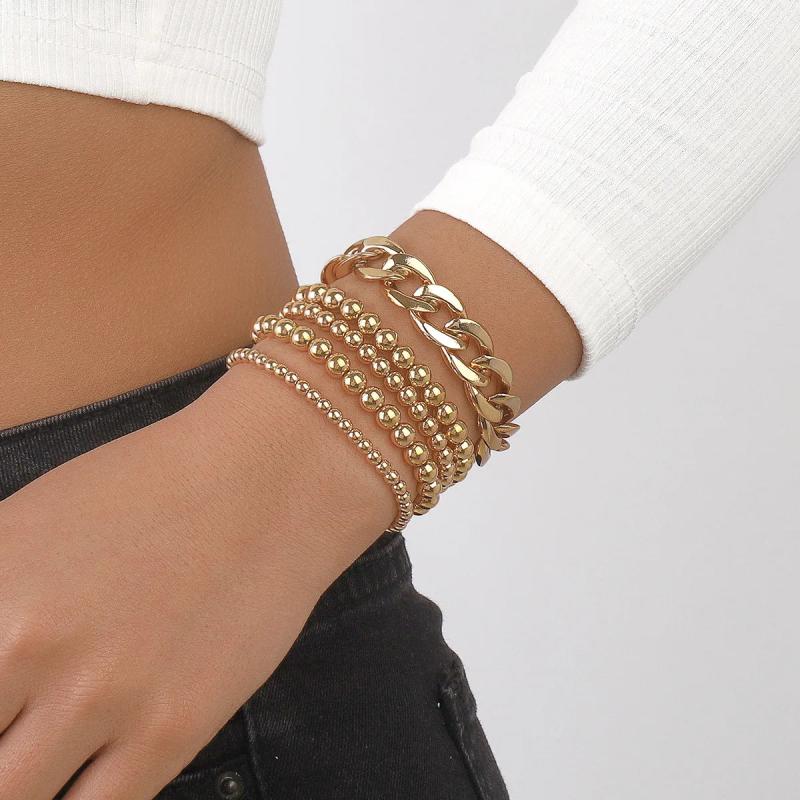 Punk Heavy Metal Chain Bracelet Set Retro Geometric Bangle Jewelry