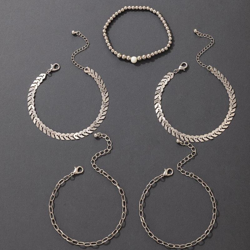 Boho Leaf Bracelet Set for Women, Hollow Out Charms, Party Jewelry