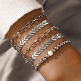 Boho Leaf Bracelet Set for Women, Hollow Out Charms, Party Jewelry