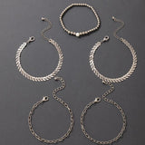 Boho Leaf Bracelet Set for Women, Hollow Out Charms, Party Jewelry