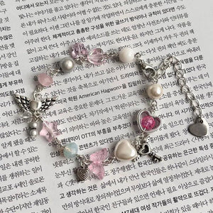 Heart Beaded Bracelet Pink Green Star Charm Bracelet
