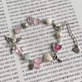 Heart Beaded Bracelet Pink Green Star Charm Bracelet