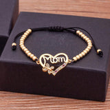 Mom Heart Charm Bracelet with Crystal Zircon, Adjustable
