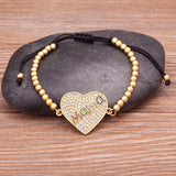 Mom Heart Charm Bracelet with Crystal Zircon, Adjustable