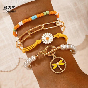 Colorful Beaded Bracelets for Women Pretty Flowers Dragonfly Hollow Out