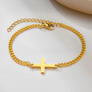 Cross Charm Bracelet Stainless Steel Cuban Chain Minimalist Wristband