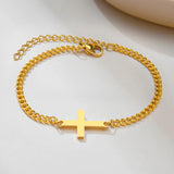 Cross Charm Bracelet Stainless Steel Cuban Chain Minimalist Wristband