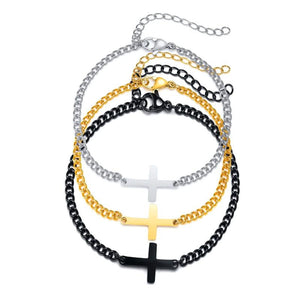 Cross Charm Bracelet Stainless Steel Cuban Chain Minimalist Wristband