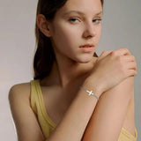 Cross Charm Bracelet Stainless Steel Cuban Chain Minimalist Wristband
