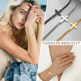 Cross Charm Bracelet Stainless Steel Cuban Chain Minimalist Wristband