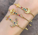 Multicolor Crystal Crown Bracelet Adjustable Chain