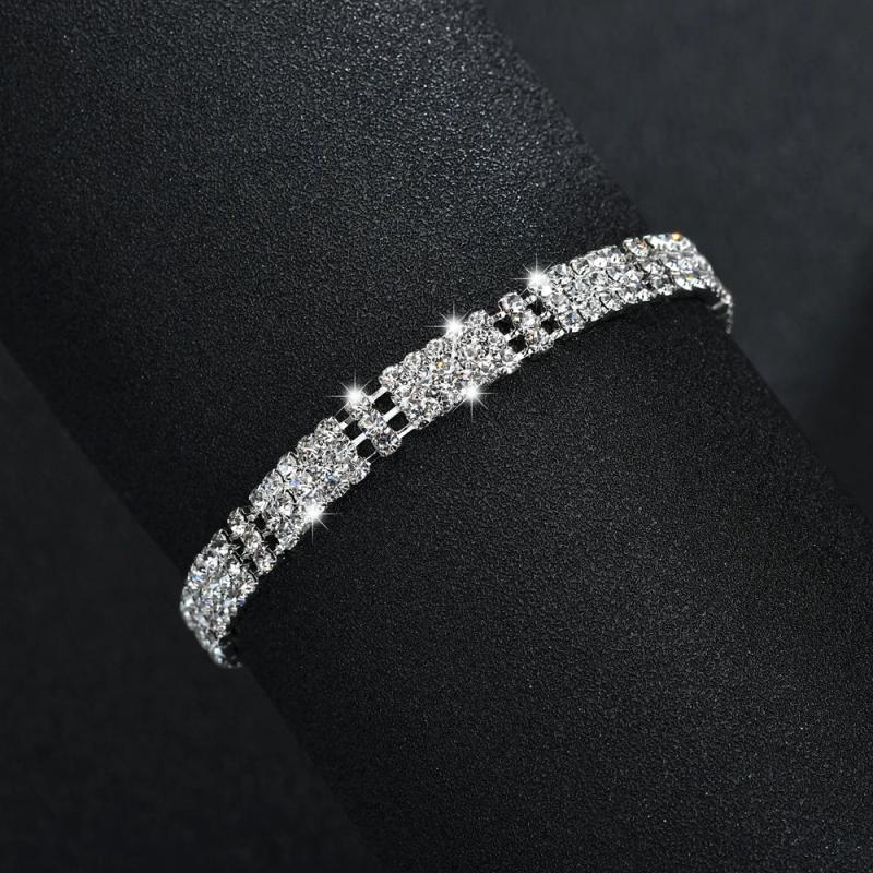 Zircon Link Chain Bracelet Stainless Steel Rhinestone for Women