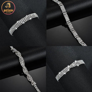 Zircon Link Chain Bracelet Stainless Steel Rhinestone for Women