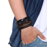 4pc Leather Bracelets Set Men Braided Rope Wristband Holiday Style Male Bangle