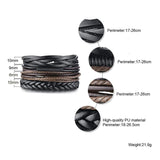 4pc Leather Bracelets Set Men Braided Rope Wristband Holiday Style Male Bangle