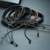 4pc Leather Bracelets Set Men Braided Rope Wristband Holiday Style Male Bangle