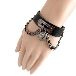 PU Leather Wristband Bracelet for Women Punk Style Heart Metal Goth Gothic