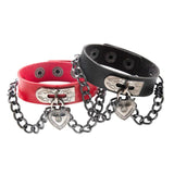 PU Leather Wristband Bracelet for Women Punk Style Heart Metal Goth Gothic
