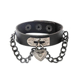 PU Leather Wristband Bracelet for Women Punk Style Heart Metal Goth Gothic