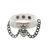 PU Leather Wristband Bracelet for Women Punk Style Heart Metal Goth Gothic
