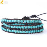 CSJA Green Turquoises Bracelet Leather Wrap for Women Boho S141