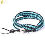 CSJA Green Turquoises Bracelet Leather Wrap for Women Boho S141