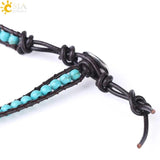 CSJA Green Turquoises Bracelet Leather Wrap for Women Boho S141