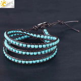 CSJA Green Turquoises Bracelet Leather Wrap for Women Boho S141