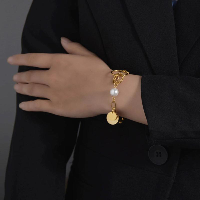 Akizoom Punk Charm Bracelets Beads Love Chain Bangles Set For Women Couple