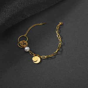 Akizoom Punk Charm Bracelets Beads Love Chain Bangles Set For Women Couple