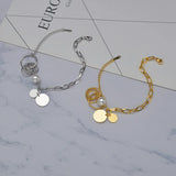 Akizoom Punk Charm Bracelets Beads Love Chain Bangles Set For Women Couple