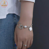 Akizoom Punk Charm Bracelets Beads Love Chain Bangles Set For Women Couple