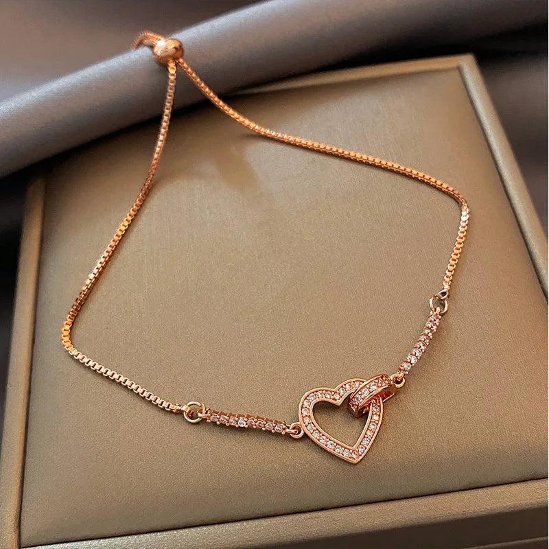 Zircon Love Heart Bracelet for Women - Adjustable Friendship Bracelet