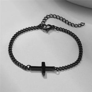 KOTik Stainless Steel Cuban Chain Bracelet with Vintage Cross