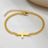 KOTik Stainless Steel Cuban Chain Bracelet with Vintage Cross