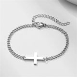 KOTik Stainless Steel Cuban Chain Bracelet with Vintage Cross
