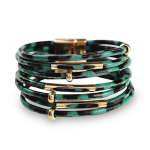 Charm Leopard Layered Bracelet for Women Boho Cuff Wrap Bracelets with Beads