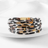 Charm Leopard Layered Bracelet for Women Boho Cuff Wrap Bracelets with Beads