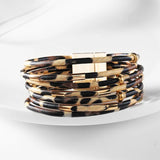 Charm Leopard Layered Bracelet for Women Boho Cuff Wrap Bracelets with Beads