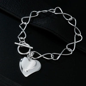 925 Silver Double Heart Pendant Bracelets for Women