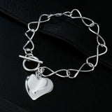 925 Silver Double Heart Pendant Bracelets for Women