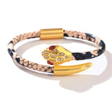 Snake-print Leather Rope Bracelet High Metal Snake Fine Jewelry Gift