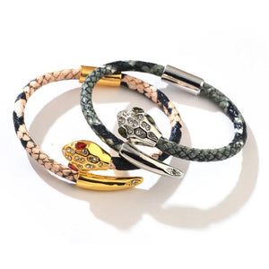 Snake-print Leather Rope Bracelet High Metal Snake Fine Jewelry Gift