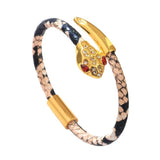Snake-print Leather Rope Bracelet High Metal Snake Fine Jewelry Gift
