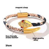 Snake-print Leather Rope Bracelet High Metal Snake Fine Jewelry Gift