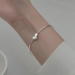 Silver Love Heart Charm Bracelet Bangle for Women